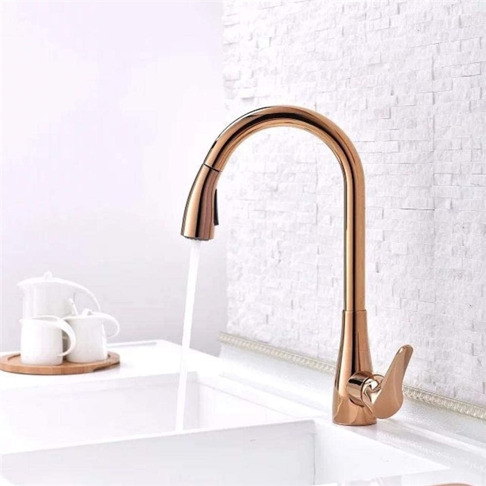Verona Hospitality Rose Gold Movable Pull Down Kitchen Sink Faucet