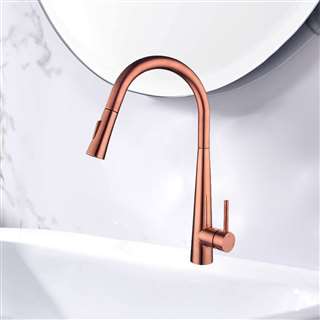 Bollnäs Rose Gold High Arc Deck Mounted Pull Down Kitchen Sink Faucet