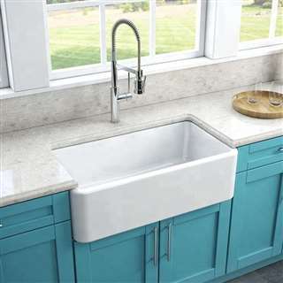 Melun White Solid Surface True Acrylic Farmhouse Kitchen Sink