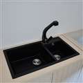 Dax Stone Black Double Undermount Kitchen Sink