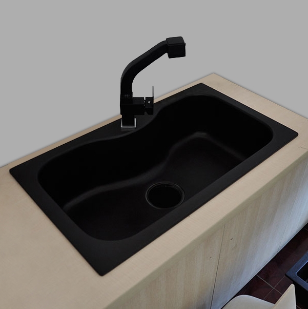 Sénart Black Color Single Bowl Artificial Stone Surface Kitchen Sink