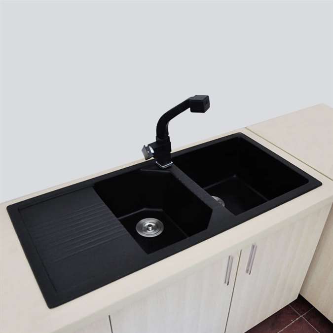 Bavaria Black European Style Artificial Stone Kitchen Sink with Drain Board