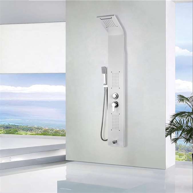 Geneva Shower Panel Tower Rain Waterfall Massage Body System 5 In 1 Sprayer White