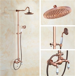 Vintage 8-inch Dual Handle Rainfall Bathroom Overhead Shower with Handheld Sprayer in Rose Gold Finish