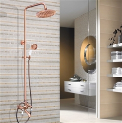 Wall Mount Rose Gold Finish Rainfall Shower Head with Handheld Sprayer and Tub Spout