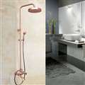 Wall Mount Bathroom Faucet Dual Handle Dual Control Round Shower Head in Vintage Rose Gold