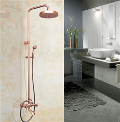 Wall Mount Bathroom Faucet Dual Handle Dual Control Round Shower Head in Vintage Rose Gold