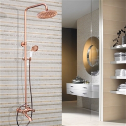 8" Round Rainfall Shower Set in Wall Mount and Handheld Shower in Rose Gold Finish
