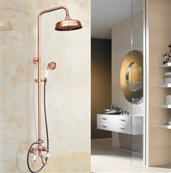 Wall Mounted 8" Rainfall Faucet Shower Head Set with Handheld Sprayer and Tub Spout in Rose Gold Finish