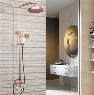 Hotel Wall Mount Bathroom Tub Faucet Shower Head with Hand Sprayer in Rose Gold