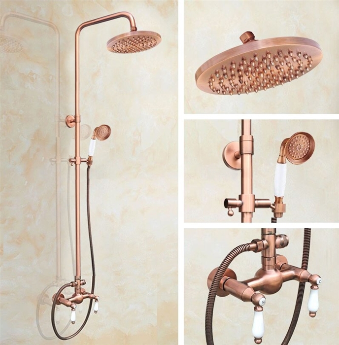 Hotel Rainfall Bathroom Shower Head with Tub Faucet and Hand Sprayer Set in Rose Gold Finish