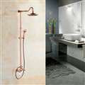 Vintage Rose Gold 8-inch Rainfall Bathroom Shower Head Dual Handle with Hand Sprayer