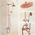 8inch Vintage Rose Gold Round Shower Head with Hand Shower and Tub Spout Mixer Set
