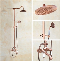 8inch Vintage Rose Gold Round Shower Head with Hand Shower and Tub Spout Mixer Set
