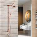Rose Gold  8" Wall Mounted Rainfall Double Handle Bathroom Shower Tub Spout Mixer and Hand Spray