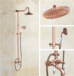 Round Rose Gold Vintage Wall Mounted Shower Faucet with Hand Shower and Tub Spout Set