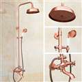 8" Round Rainfall Wall Mount Shower System with Hand Shower and Tub Faucet in Rose Gold Finish