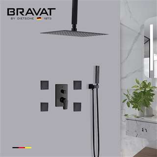 Bravat Shower Set With Valve Mixer Concealed Ceiling Mounted In Matte Black