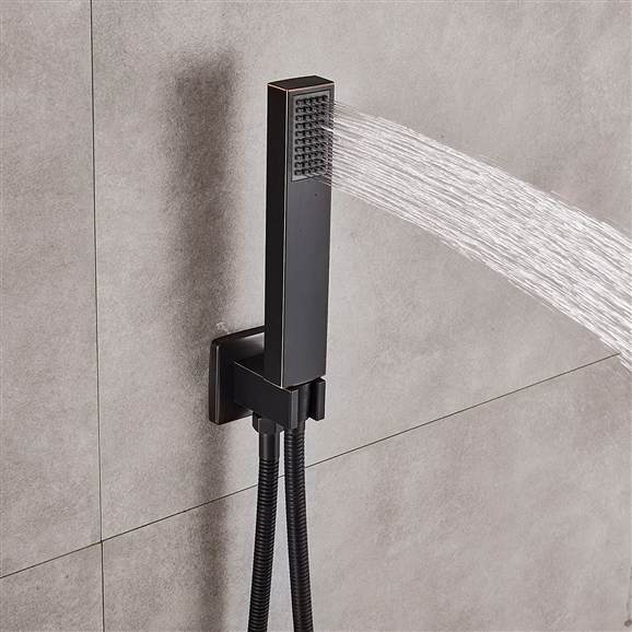 Bravat Matte Black Wall Mounted Square Shower Set With Valve Mixer 3-Way  Concealed