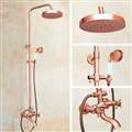 Wall Mounted Rainfall 7.7" Shower System with Handheld Shower + Tub Spout in Vintage Rose Gold