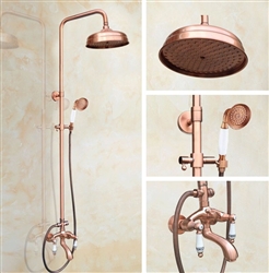 8" Vintage Rose Gold Wall Mount Rainfall Shower Head, Hand Shower with Tub Spout