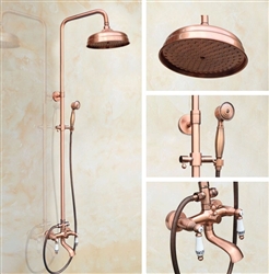 Rose Gold Shower System Wall Mounted 8" Round Bathroom Shower Head with Dual Ceramic Handle, Tub spout and Handheld Shower