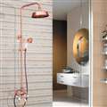 Vintage Rose Gold Wall Mounted 8" Rain Shower Faucet Mixer Set with Swivel Tub Spout and Hand Shower