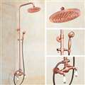 Wall Mounted Vintage Rose Gold 8" Rain Shower System Mixer Set with Bathroom Hand Shower Sprayer