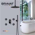 Bravat Round Ceiling Mounted Matte Black Shower Set With Thermostatic Valve Mixer Concealed