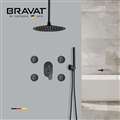 Bravat 4-Jets Ceiling Mount Matte Black Shower Set With Thermostatic Mixer Valve Concealed