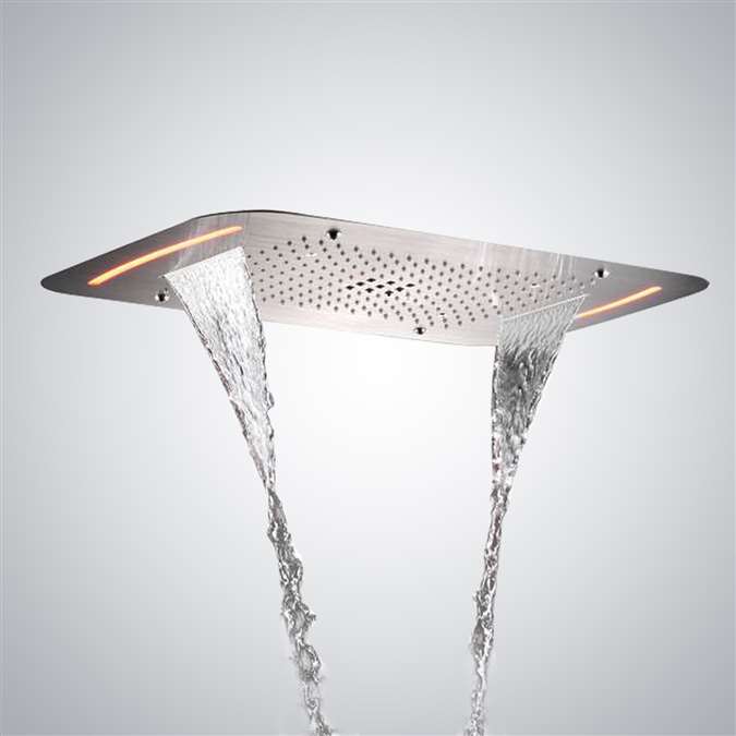 Ceiling Mounted Stainless Steel Rectangle Chrome Finish Bathroom Rainfall Waterfall Shower Head