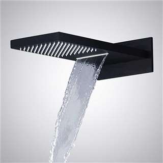 For Luxury Suite Wall Mounted Stainless Steel Matte Black Finished Bathroom Rainfall Waterfall Shower Head with Embedded Box