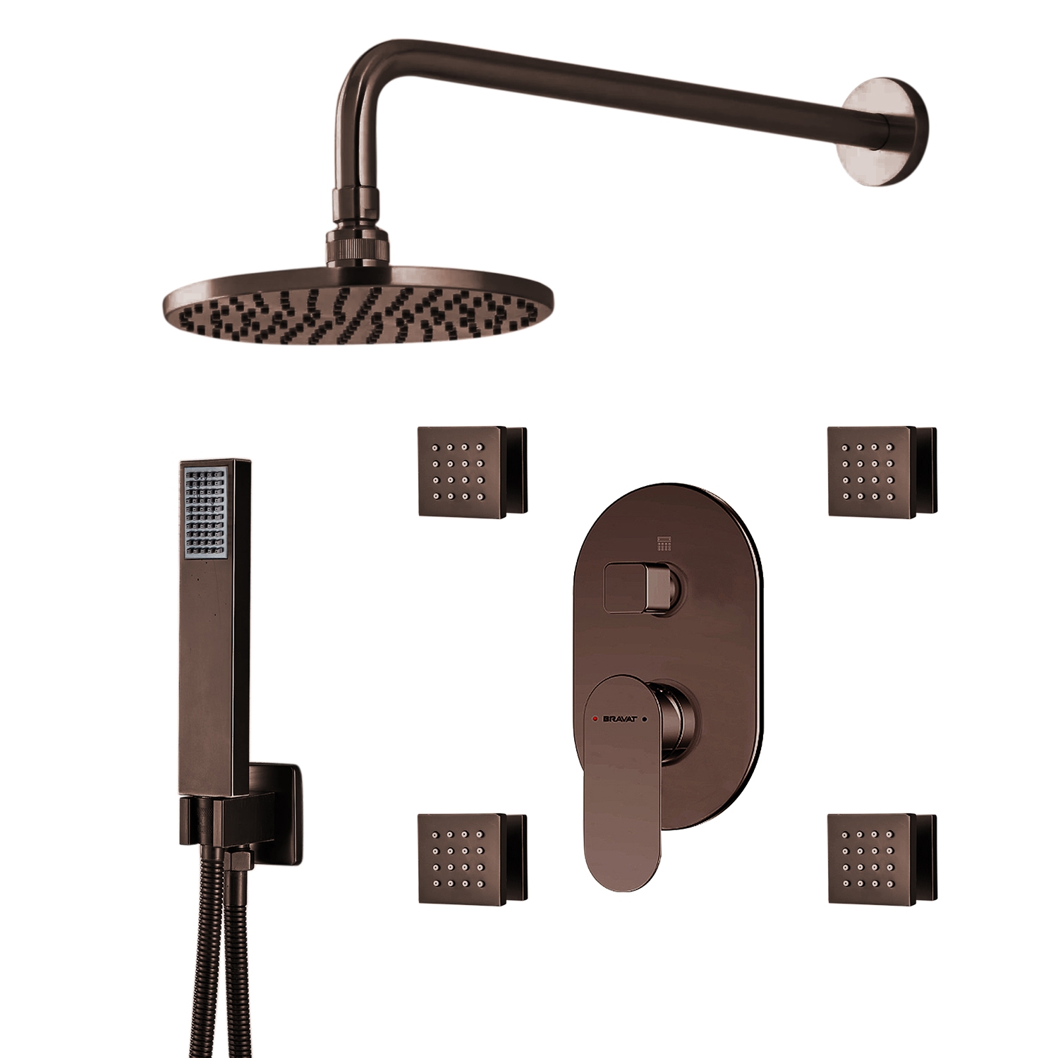 Bravat Matte Black Wall Mounted Square Shower Set With Valve Mixer 3-Way  Concealed