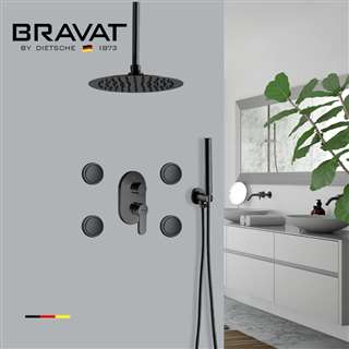 Bravat Shower Set With Valve Mixer Concealed Ceiling Mounted In Matte Black