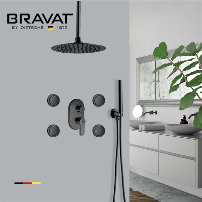 Bravat Shower Set With Valve Mixer Concealed Ceiling Mounted In Matte Black