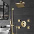 Bravat Rainfall Square Shower Head And Hand Held Shower With Stress-Free Body Jet & Thermostatic Mixer Valve In Brushed Gold Finish