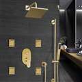 Bravat Rainfall Square Shower Head And Hand Held Shower With Stress-Free Body Jet & Thermostatic Mixer Valve In Brushed Gold Finish