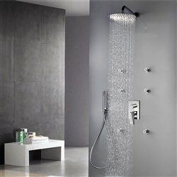 Bravat Wall Mount Chrome Shower Set With Thermostatic Valve Mixer 3-Way Concealed And Six Body Jets With Handheld Shower