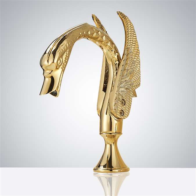 BathSelect Gold Screwed Wing Swan Commercial Motion Sensor Faucet