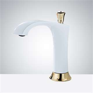 BathSelect The White and Gold Commercial Motion Sensor Faucet