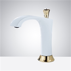 BathSelect Hotel White and Gold Commercial Motion Sensor Faucet