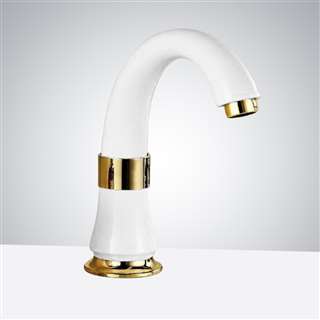 BathSelect Gold Belt and Pearl White Head Commercial Motion Sensor Faucet