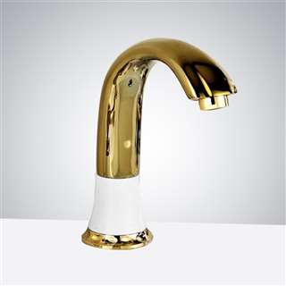 BathSelect White Base and Gold Head Commercial Motion Sensor Faucet