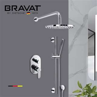 Bravat Chrome Luxury Thermostatic Wall Mounted Round Shower Set With Hand Shower