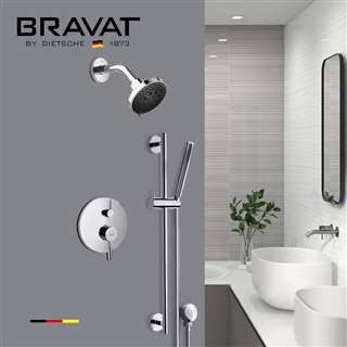Bravat Thermostatic Chrome Wall Mounted Round Shower Set with Hand Shower