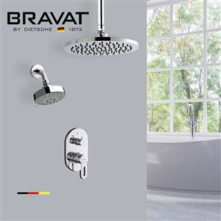 Bravat Luxury Chrome Dual Rain Shower Heads with Concealed Wall Mount Shower Mixer
