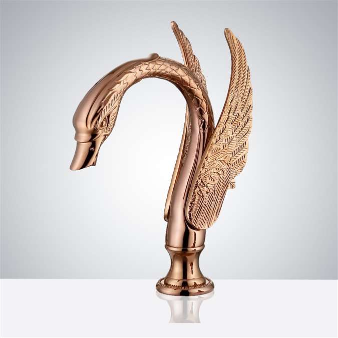 BathSelect Rose Gold Swan Commercial Handsfree Motion Sensor Faucet