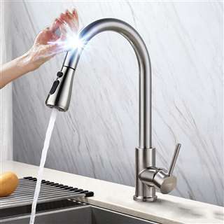 Sierra Pull Down Sensor Touch Kitchen Faucet With Button For Two Way Flow In Brushed Nickel