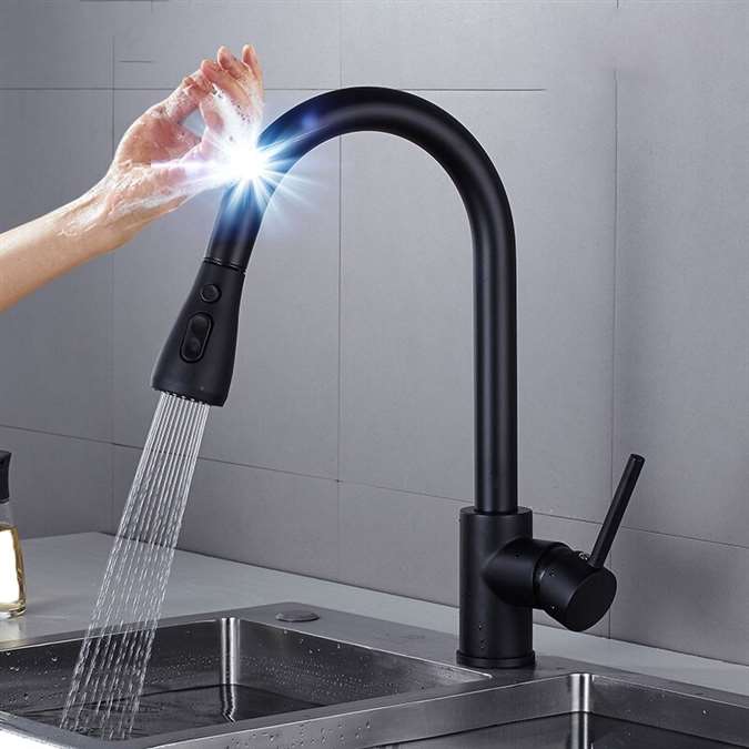 Valencia Matte Black Sensor Touch Kitchen Faucet With Pull Down Sprayer and Button For Two Way Flow