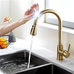 BathSelect Sensor Touch Kitchen Faucet With Pull Down Sprayer and Button For Two Way Flow in Gold Finish